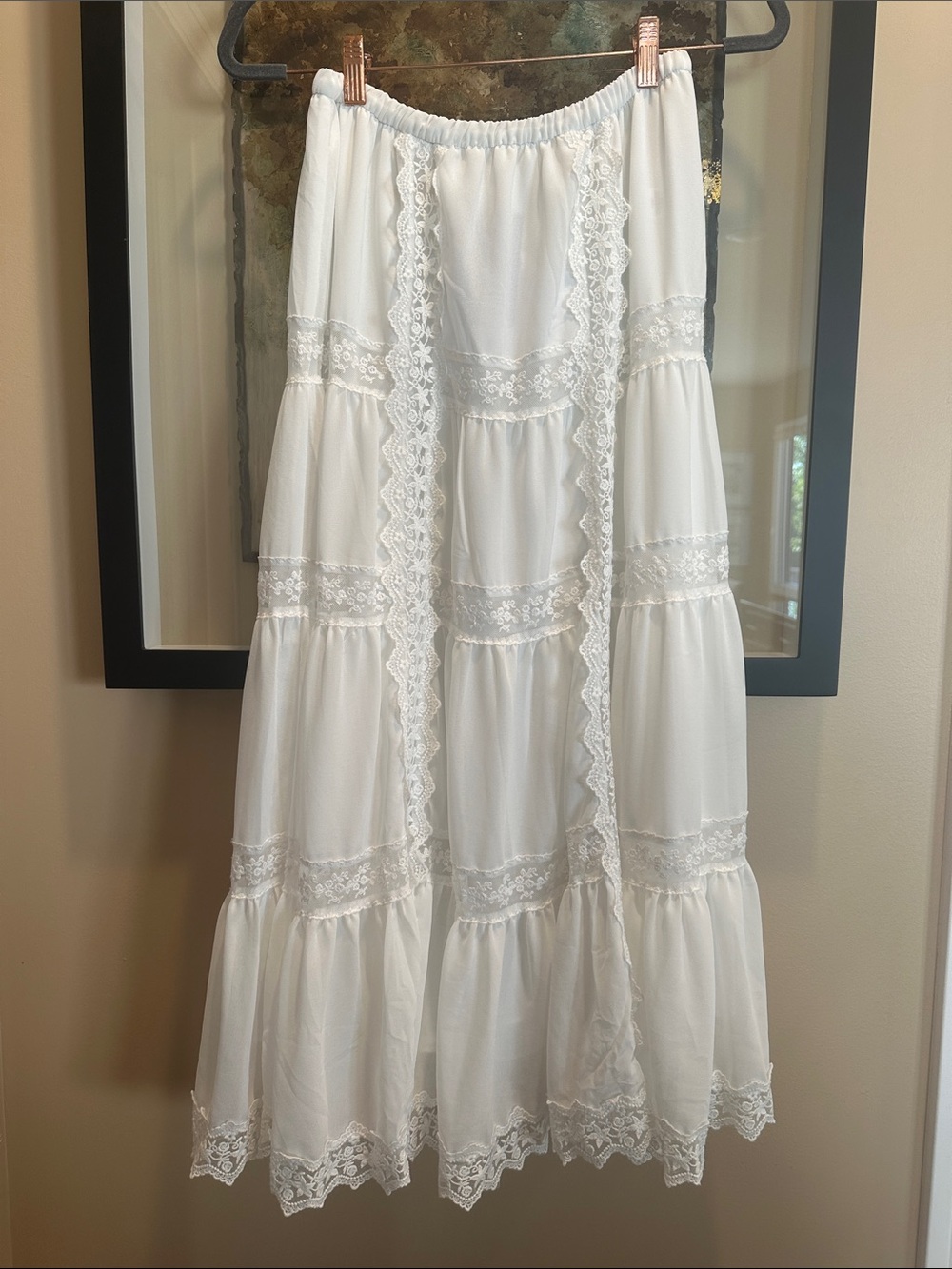 AEMI+CO Boho Lace-Trim Tiered Maxi Skirt, Size Small